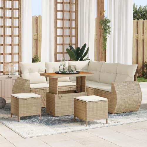 8 Delar Trädgårdsoffasats med Kuddar Beige Poly-Rotting Akacia, vidaXL 3 Delar Trädgårdsdining-set med Kuddar Beige Poly-Rotting Akacia