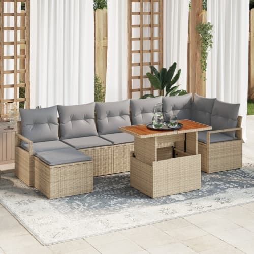 8-delad trädgårdsoffagrupp med kuddar Beige Poly Rattan, vidaXL 2-sits trädgårdsoffa med förvaring & kuddar Beige Poly Rattan