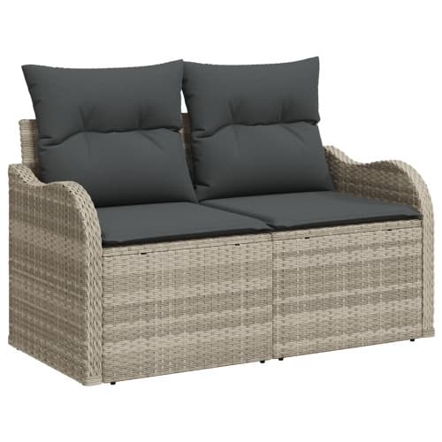 11-delad trädgårdsoffagrupp med kuddar grå poly rattan, vidaXL 2-sits trädgårdsoffa med förvaring och kuddar ljusgrå poly rattan
