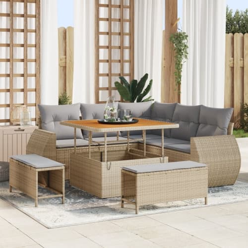 8-delars trädgårdsoffaset med kuddar Beige Poly Rottning Akacia, vidaXL 3-delars trädgårdsmatgrupp med kuddar Beige Poly Rottning Akacia