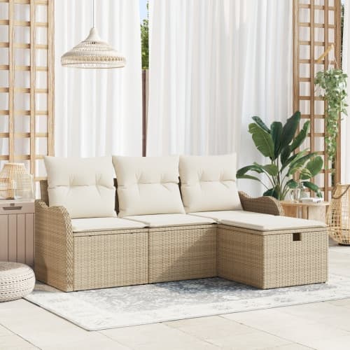 4-delat trädgårdsoffset med kuddar beige poly rotting