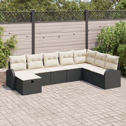 8-delat Trädgårdssoffset med Kuddar Svart Poly Rattan, vidaXL 2-sits Trädgårdssoffa med Förvaring & Kuddar Svart Poly Rattan