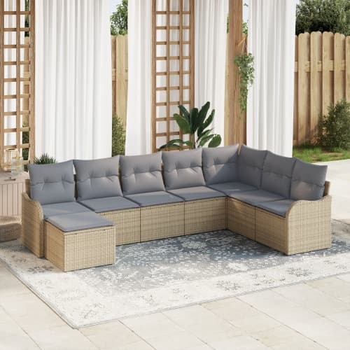 8 Delars Trädgårdsoffaset med Kuddar Beige Poly Rottning