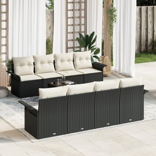 9-delars trädgårdsofa set med kuddar svart poly rattan