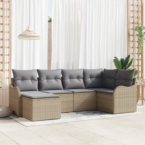 6-delat trädgårdsoffset med kuddar beige poly rotting