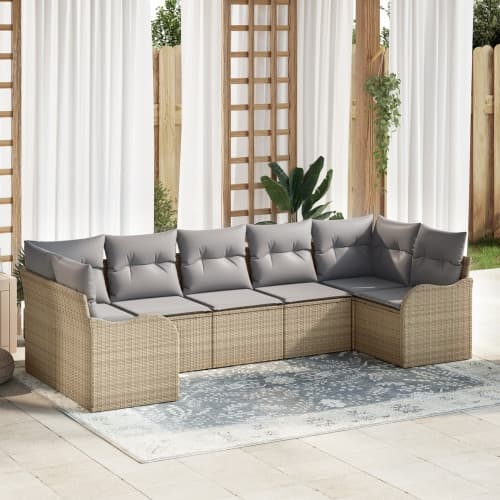 7-delat Trädgårdsoffset med Kuddar Beige Poly Rattan