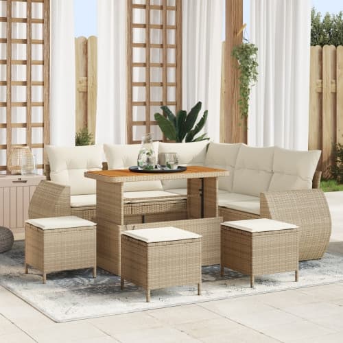 9-delat trädgårdsoffaset med kuddar beige polyrotting akacia, vidaXL 4-delat trädgårdsdining set med kuddar beige polyrotting akacia