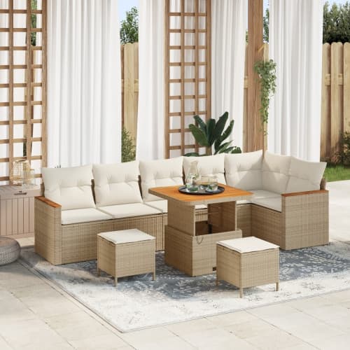 9 Delars Trädgårdsoffaset med Dynor Beige Poly Rattan Akacia