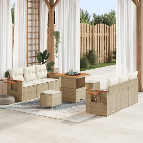 9-delad trädgårdsoff set med kuddar beige polyrotting akacia, vidaXL 3-delad trädgårdsmatsalsset med kuddar beige polyrotting akacia
