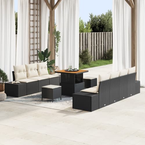 10-delad Trädgårdsoffセット med dynor Svart Poly Rattan Akacia, vidaXL 2-sits Trädgårdsoffa med förvaring & dynor Svart Poly Rattan, vidaXL 3-delat Trädg