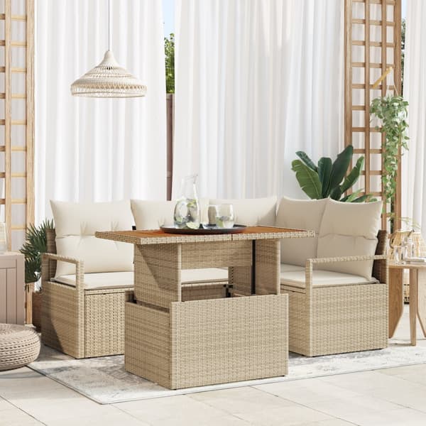 5-delad trädgårdssoffgrupp med kuddar Beige Poly rotting Acacia