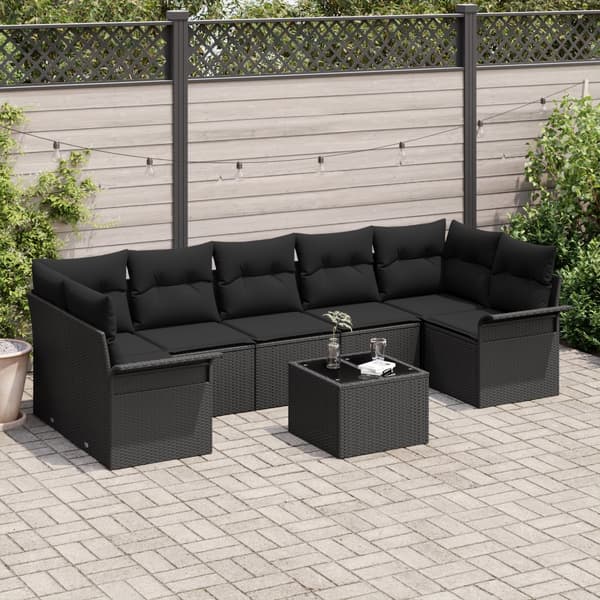 8-delars Trädgårdsofa Set med Kuddar Svart Konstrotting