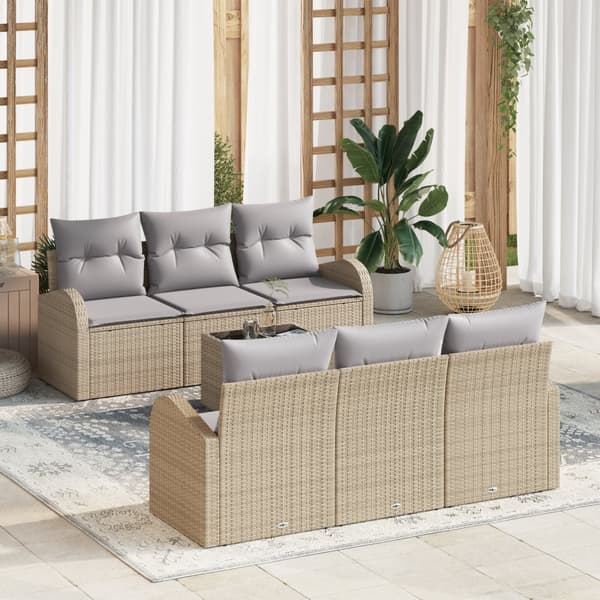 7-delat Trädgårdsoff Set med Kuddar Beige Poly Rattan