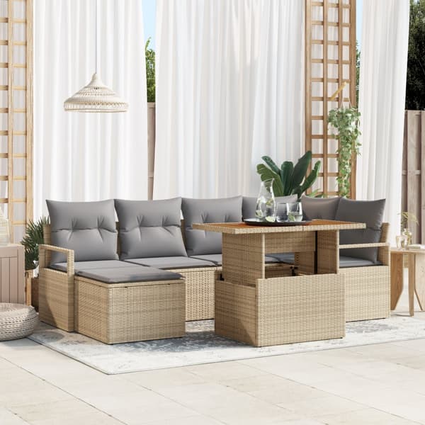 7-delat trädgårdsoffas med kuddar Beige poly rotting