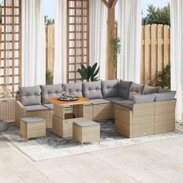 12-delars trädgårdsoffasats med kuddar Beige poly rattan akacia