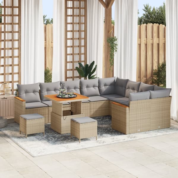 12-delars trädgårdsoff-set med kuddar Beige Poly Rattan Akacia