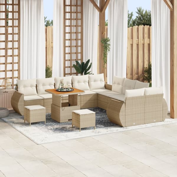 13-delat trädgårdsofa-set med kuddar Beige Polyrotting Akacia