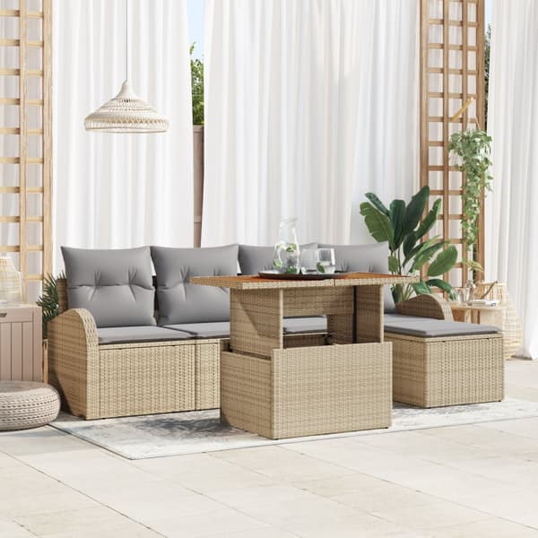 6-delars trädgårdsofa set med kuddar beige poly rattan