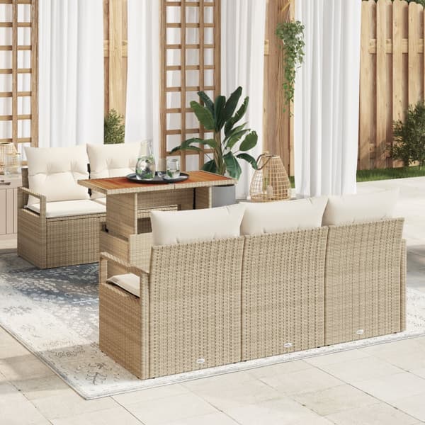 6-delars trädgårdsoffset med kuddar beige poly rattan