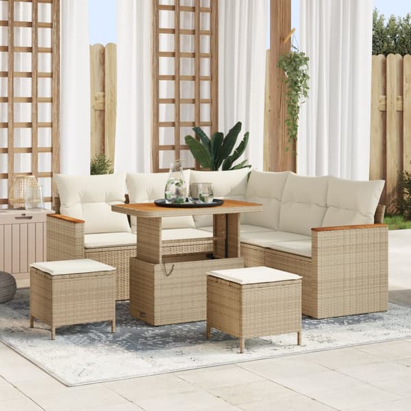 8-delad trädgårdsoffgrupp med kuddar beige poly rattan akacia