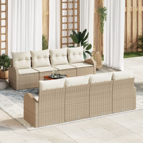9-delade trädgårdsoffaset med kuddar Beige Poly Rattan Akacia