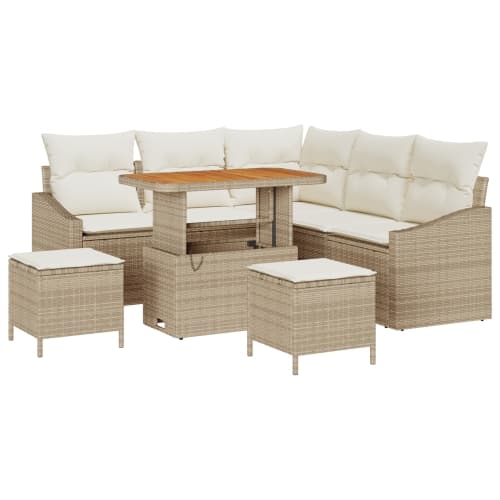 8 Delars Trädgårdsoff Set Med Kuddar Beige Poly Rattan Akacia