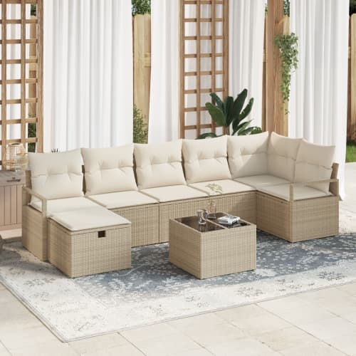 8-delat trädgårdsofa set med kuddar beige poly rattan
