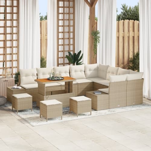 13-delars trädgårdsoffset med kuddar beige poly rattan akacia
