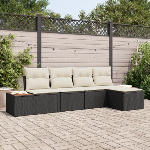 5-delat Trädgårdsofa-set med Kuddar Svart Poly Rattan Akacia