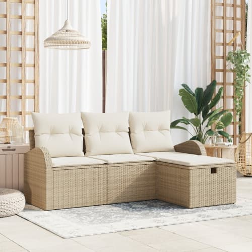 4-delat trädgårdssofaset med kuddar beige poly rattan