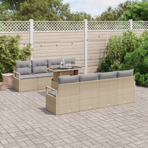 9-delat trädgårdsoffaset med kuddar Beige poly konstrotting