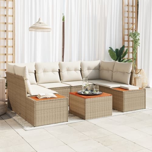 6-delars Trädgårdsofa Set med Kuddar Beige Poly Rattan Akacia