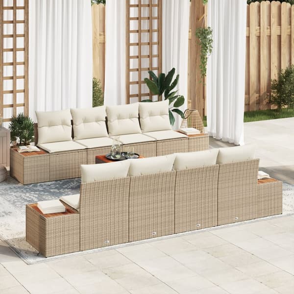 9-delad trädgårdsoffagrupp med kuddar Beige Poly Rattan Akacia