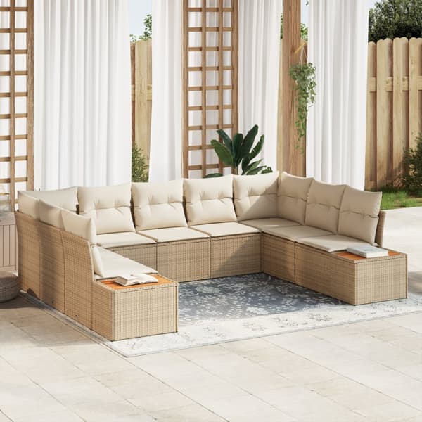 5-delat trädgårdsoffaset med kuddar Beige Polyrotning Akacia