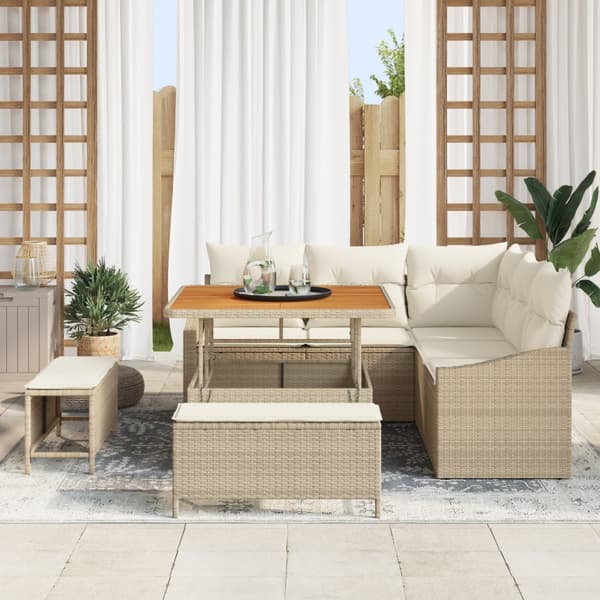 8-delars trädgårdsoff-set med kuddar Beige Poly Rattan Akacia
