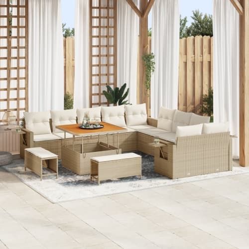 13 Delars Trädgårdsoffset med Kuddar Beige Poly Rattan Akacia