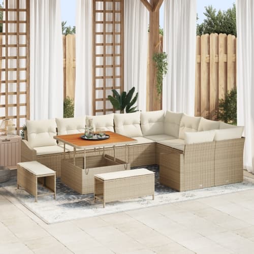 12-delat trädgårdsoff set med kuddar beige poly rattan akacia