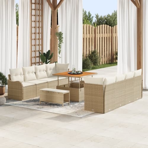 11 Delar Trädgårdssoffa Set med Kuddar Beige Poly-Rotting Akacia