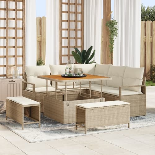 8-delat Trädgårdsoffset med Kuddar Beige Poly Rotting Akacia