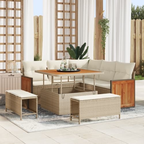 8-delad trädgårdssoffa set med kuddar beige poly rotting akacia