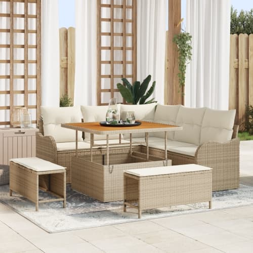 8-delars trädgårds soffa set med kuddar beige poly rotting akacia