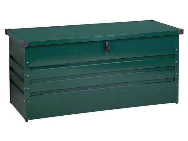 Ulkosäilytyslaatikko tummanvihreä teräs 132 x 62 x 64 cm lukittava 400 L vedenpitävä moderni tyyli