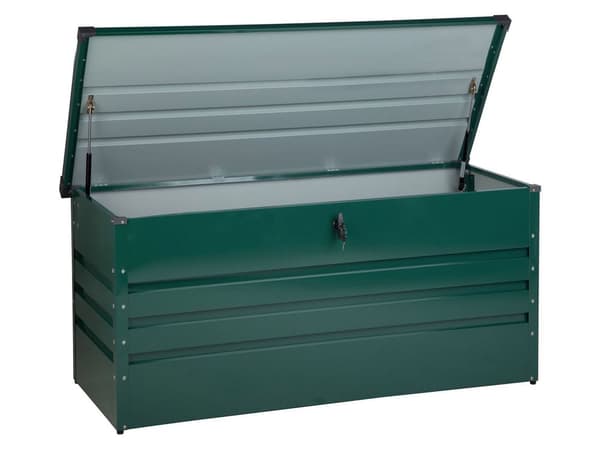 Ulkosäilytyslaatikko tummanvihreä teräs 132 x 62 x 64 cm lukittava 400 L vedenpitävä moderni tyyli