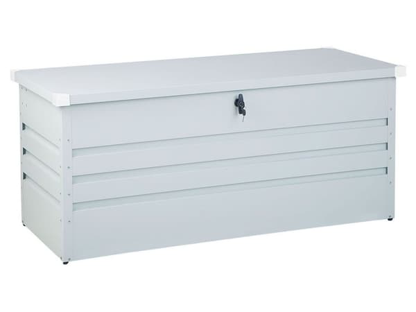Ulkosäilytyslaatikko vaaleanharmaa teräs 132 x 62 x 64 cm lukittava 400 L vedenpitävä moderni tyyli