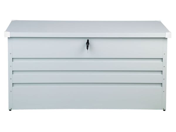 Ulkosäilytyslaatikko vaaleanharmaa teräs 132 x 62 x 64 cm lukittava 400 L vedenpitävä moderni tyyli