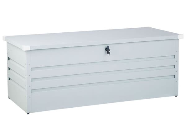 Ulkosäilytyslaatikko vaaleanharmaa teräs 165 x 70 x 67 cm lukittava 600 L vedenpitävä moderni tyyli