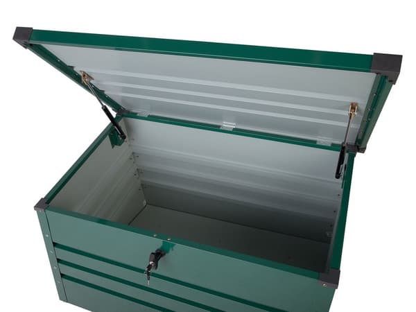 Ulkosäilytyslaatikko tummanvihreä teräs 100 x 62 x 64 cm lukittava 300 L vedenpitävä moderni tyyli