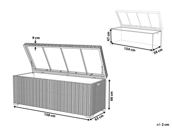 Hyndeboks Hvid Polyrattan 158 x 63 x 66 cm Dekorativ Kæmpe Opbevaringsboks til Hynder og Havepuder Udendørs Terrasse Have Tilbehør