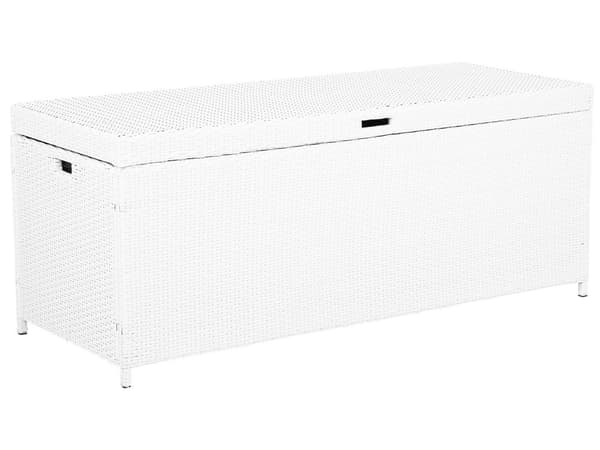 Säilytyslaatikko valkoinen 158 x 66 x 63 cm PE-rottinki 520L kahvat alumiini kangas