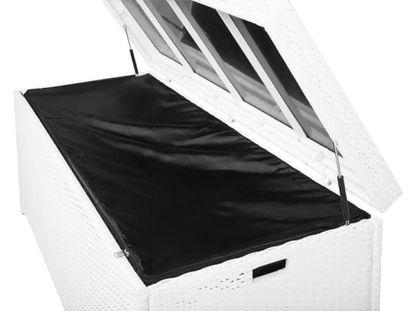 Säilytyslaatikko valkoinen 158 x 66 x 63 cm PE-rottinki 520L kahvat alumiini kangas